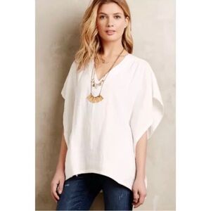Horses Atelier White Linen V Neck Top